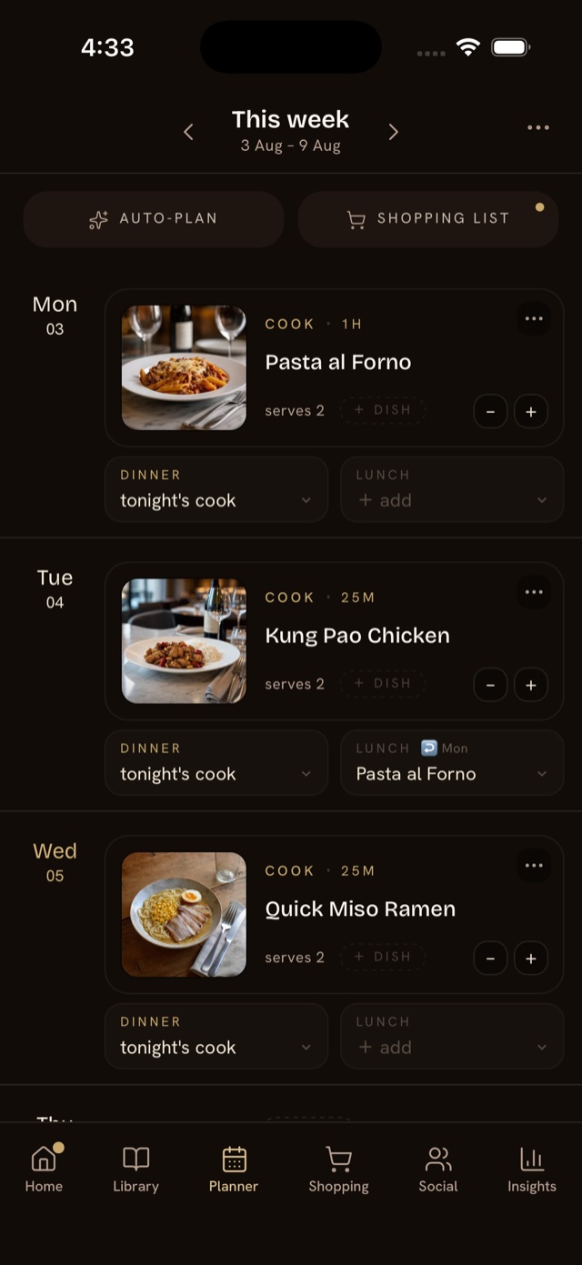 The bolo week planner with dinners planned Monday to Wednesday